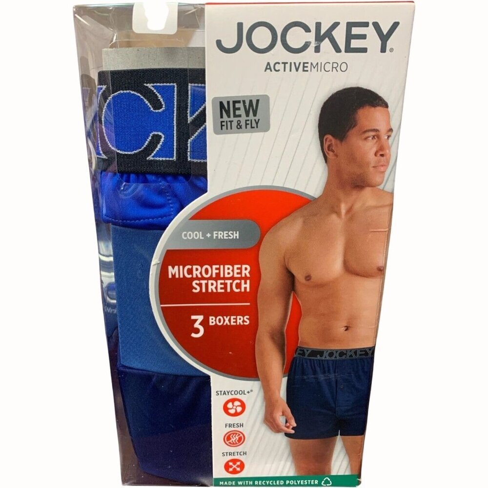 Jockey ActiveMicro Microfiber Stretch 3-Pack Boxer Briefs Size Large NEW